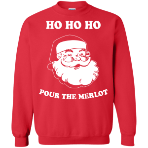 Santa Ho Ho Ho Pour The Merlot Christmas Sweater, Long Sleeve - TeesGrab